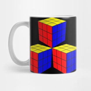 Three Rubik Cubes in a Triangle Mug